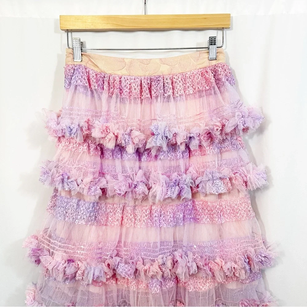 Ryan Lo Ruffle Lace Tiered Tulle Pastel Designer Skirt - Picture 2 of 8
